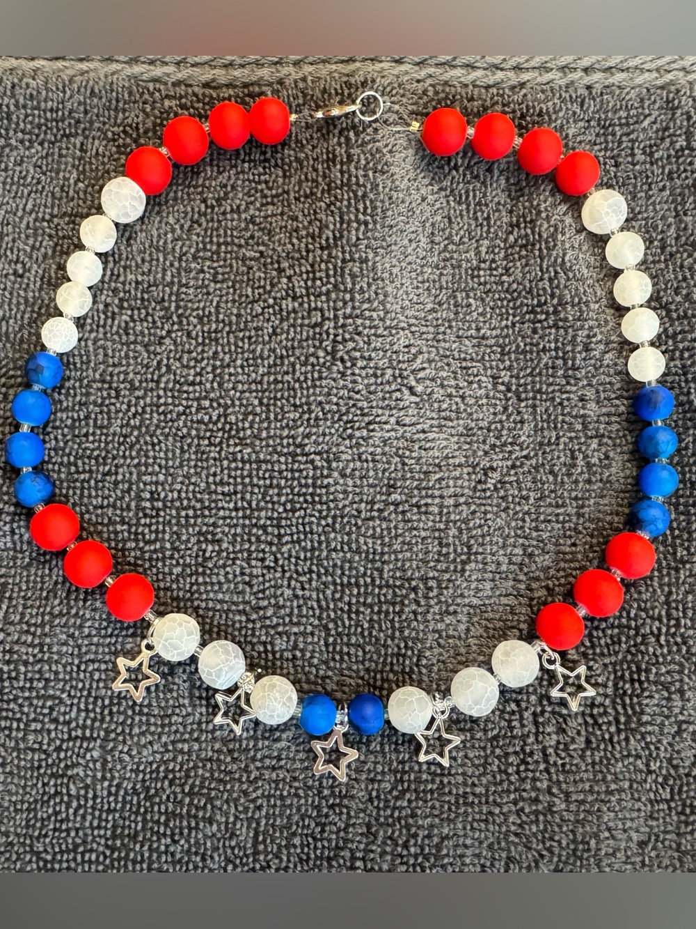 Red white and blue perfect 4th of July necklace. Made by me.